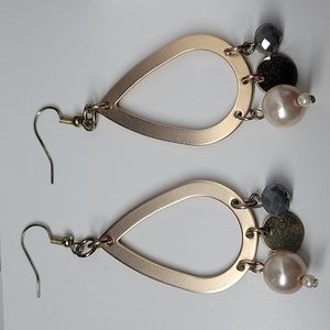 Rose Gold Teardrop Cutout Hook Earrings with Pearls 